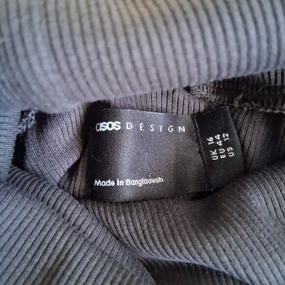 ASOS Design Women's Size 12 Charcoal Gray Ribbed Roll Neck Mini Dress - Picture 6 of 12